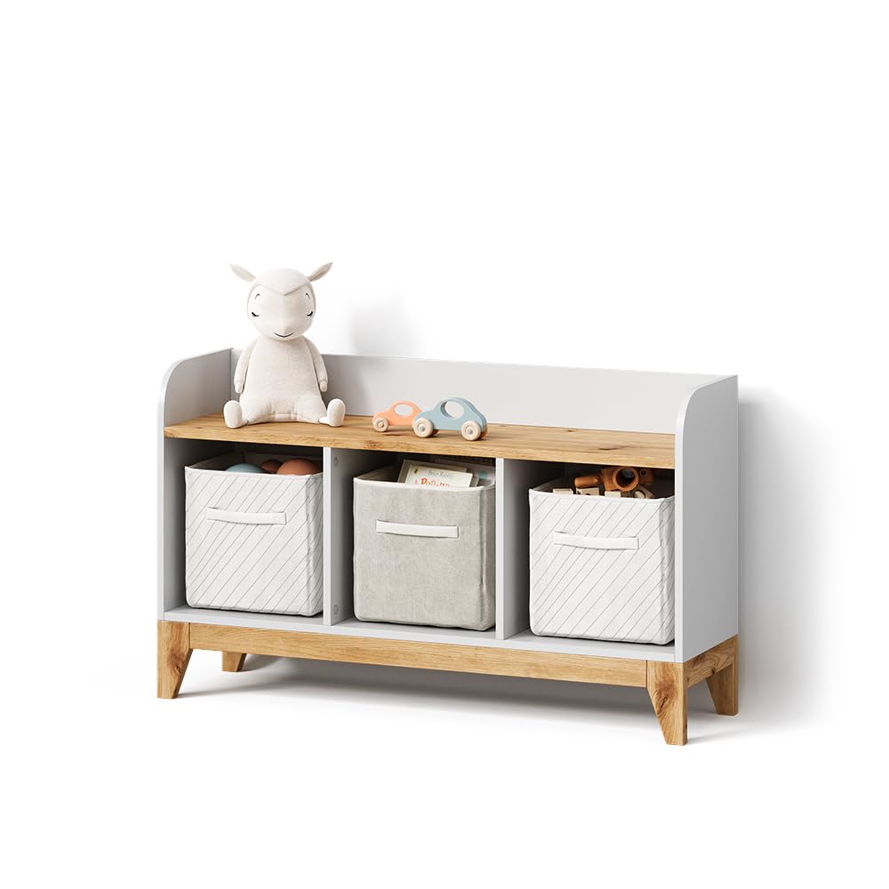Livinity Scaffale per bambini Mailo, Bianco/Artisan, 107.2 x 63.8 cm con 2 cassettisoluzione pratica per organizzare i giocattoli