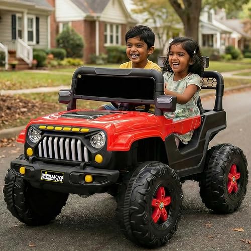 Image of Wishmaster Kids Electric Ride-On Jeep Car 12V Battery Powered Toy Vehicle with Big Wheels, LED Lights, Music System & Parental Remote - Off-Road Style for Boys & Girls