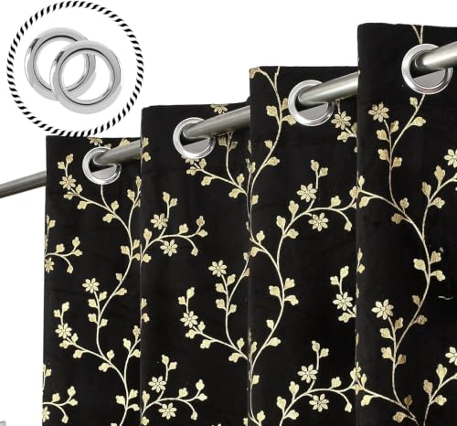 Image of Velvet Room Darkening Long Door Curtain 9 Feet, Golden Foil Print