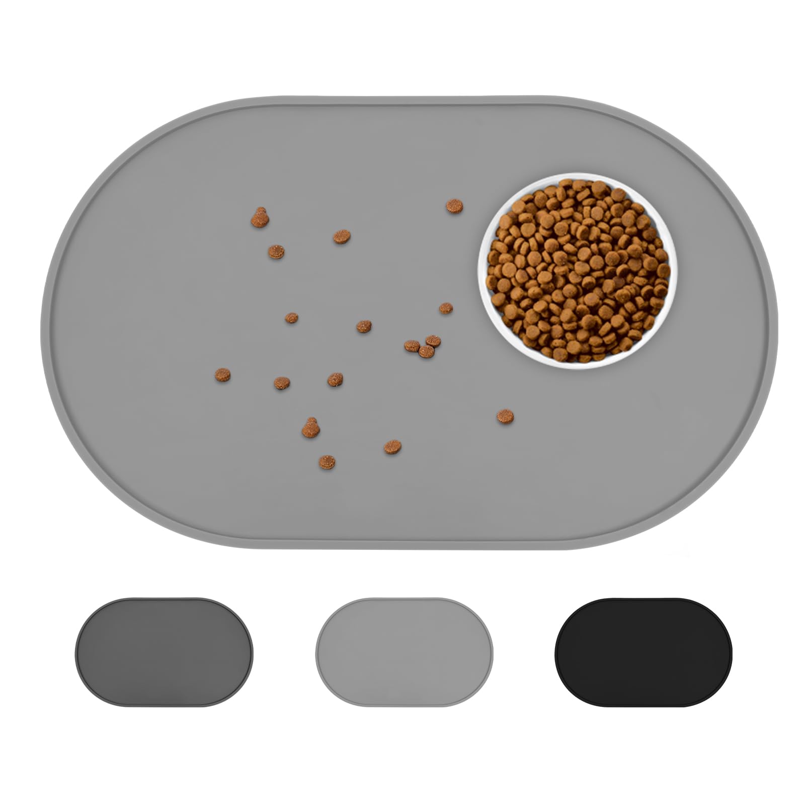 LDYOEN Napfunterlage Hund Katzen - Hundenapf Unterlage Katzennapf Unterlage aus Silikon - Hunde Katzen Futtermatte wasserdichte und rutschfeste - Fressnapf Unterlage Groß 48x30cm - Hellgrau