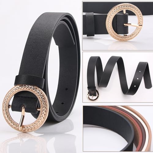 Belts for Women Black Leather Belt Women Trendy Womens Belts Jeans Soft Ladies Waist Belts Adjustable Size Up to 38"3