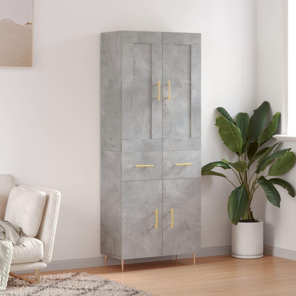 Armadio Highboard grigio cemento, 69,5 x 34 x 180 cm, in legno