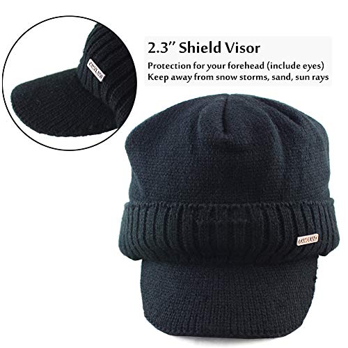 Winter Beanie W/Visor & Earflaps For Men Outdoor Fleece Hat Scarf Set #TOP4