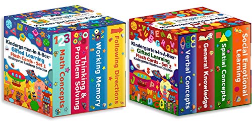 TestingMom.com Kindergarten-in-A-Box Bundle (Set 1 & 2) - Gifted Learning Flash Cards - Gifted and Talented Test Prep for CogAT, OLSAT, NNAT, WPPSI, Iowa Test, NYC & More