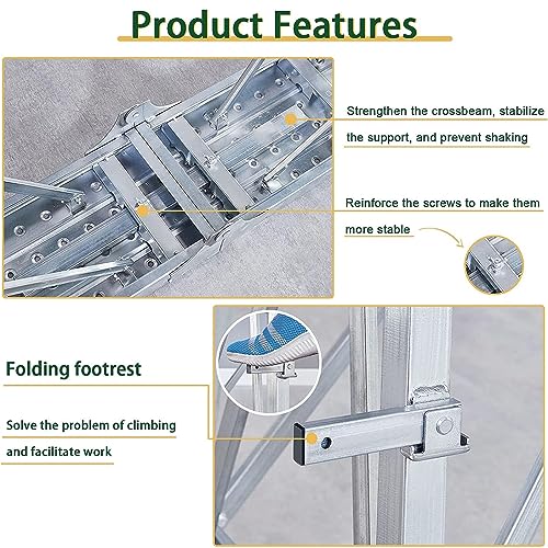 Échafaudage pliable portable en acier robuste avec échelle réglable intégrée