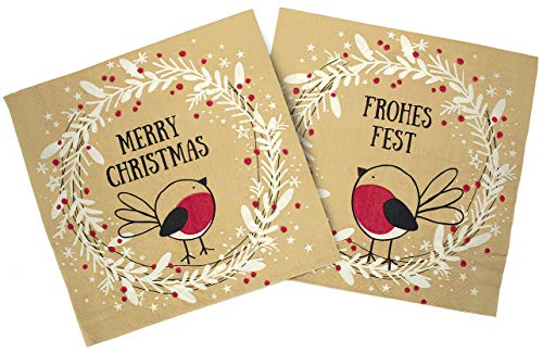 Christmas Napkins Paper Cute, Festive Wreath & Bird Print/Brown Recycled Napkins Decorative Disposable Holiday Dinner, Lunch/Luncheon, Buffet Brunch Rustic Xmas Party Decor – Image 4