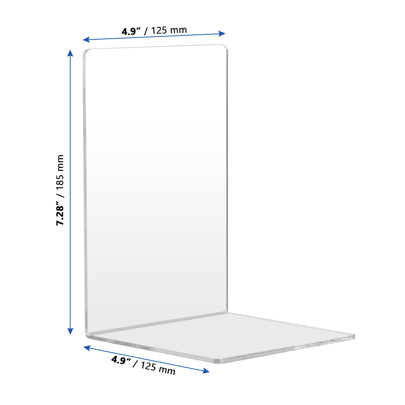 16 Sujetalibros de Acrílico Transparente 3mm, Forma de L con Almohadillas Antideslizantes, 12.5x12.5x18.5cm, para Libros, Estantería, Escritorio, Oficina, Escuela, Biblioteca, Hogar