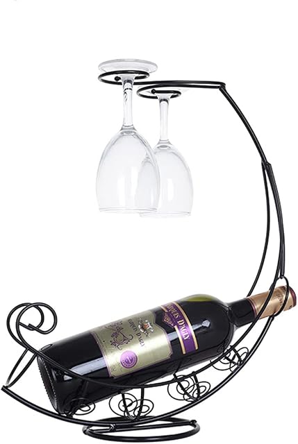 Fantes - Moon Ship Wine Holder, Stainless Steel Wine Rack Wine Bottle Holder Novelty for Gift Kitchen Home Decoration (Moon-Black)