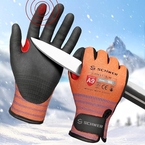 Schwer FreezeGuard-X Winter Work Gloves for Men and Women, ANSI A9 Cut Resistant Gloves for Extreme Protection, Freezer Glove With Super Grip, Touchscreen, Thermal Insulated, PM3326-W (L,1 Pair)