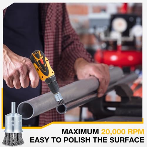 Image of Threlaco 10 Pack 1-1 /8 Inch Twist Knot Wire Brush for Drill- 1 /4 Inch Carbon Steel Shank Die Grinder Wire Wheel Brush - 20000 RPM Max Speed- Drills Grinder Attachment for Paint Rust Removal Deburring