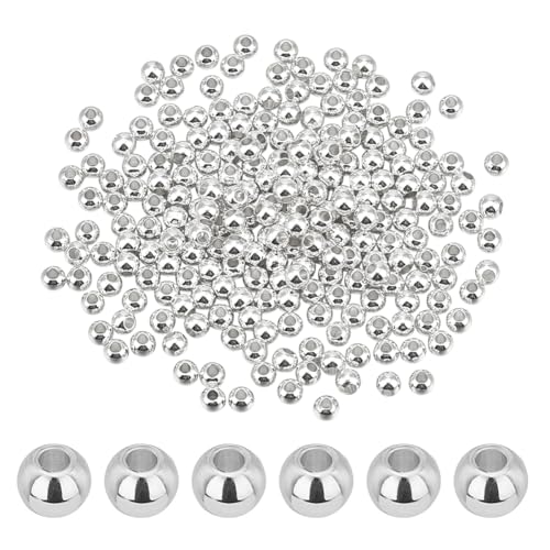 PH PandaHall 300pcs 4mm Perles Intercalaires Rondes en Argent Perles Intercalaires Plaquées Longue Durée Perles en Laiton pour Été Fabrication de Bracelets...