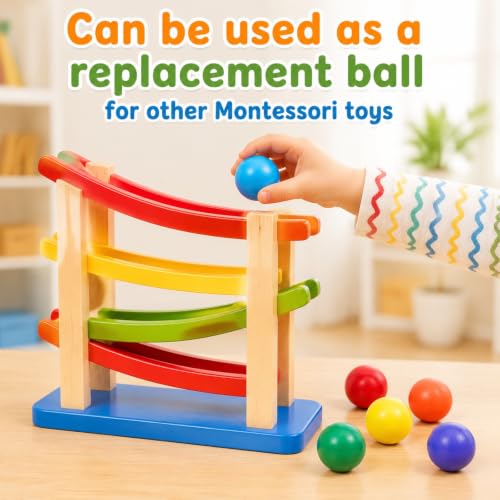 Image of Bucherry 6 Pcs Montessori Wooden Balls 1.8 Inch Wooden Replacement Ball Educational Counting Toys Preschool Learning Material and Stacker Matching (Bright Color)