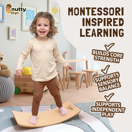 NUTTY TOYS Montessori Wooden Wobble Board for Kids & Adults - 100% Natural Wood Balance Board, Toddler Balancing Toy, Unique Boy & Girl Open Ended Toy, Best Christmas Stocking Stuffer Gifts Idea 2026 - Image 7