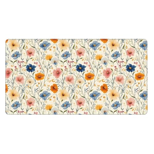 Grand tapis de souris de jeu fleuri avec bords cousus pour bureau
