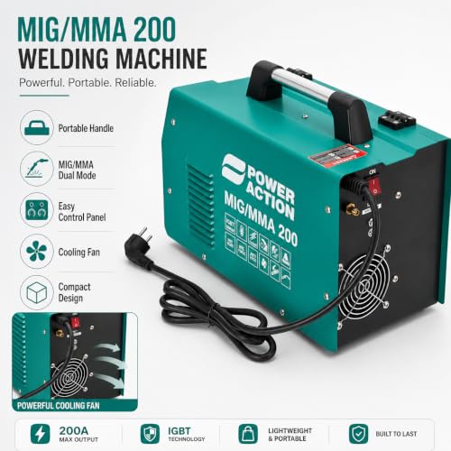 Image of Sulfar Power Action IGBT Welding Machine MIG /MMA200 Voltage 160-240V-50Hz No Load Voltage 65V, Current Range 20-200A Max Input Current: MMA: 27A MIG: 25A With Two LCD Display (200, Green)