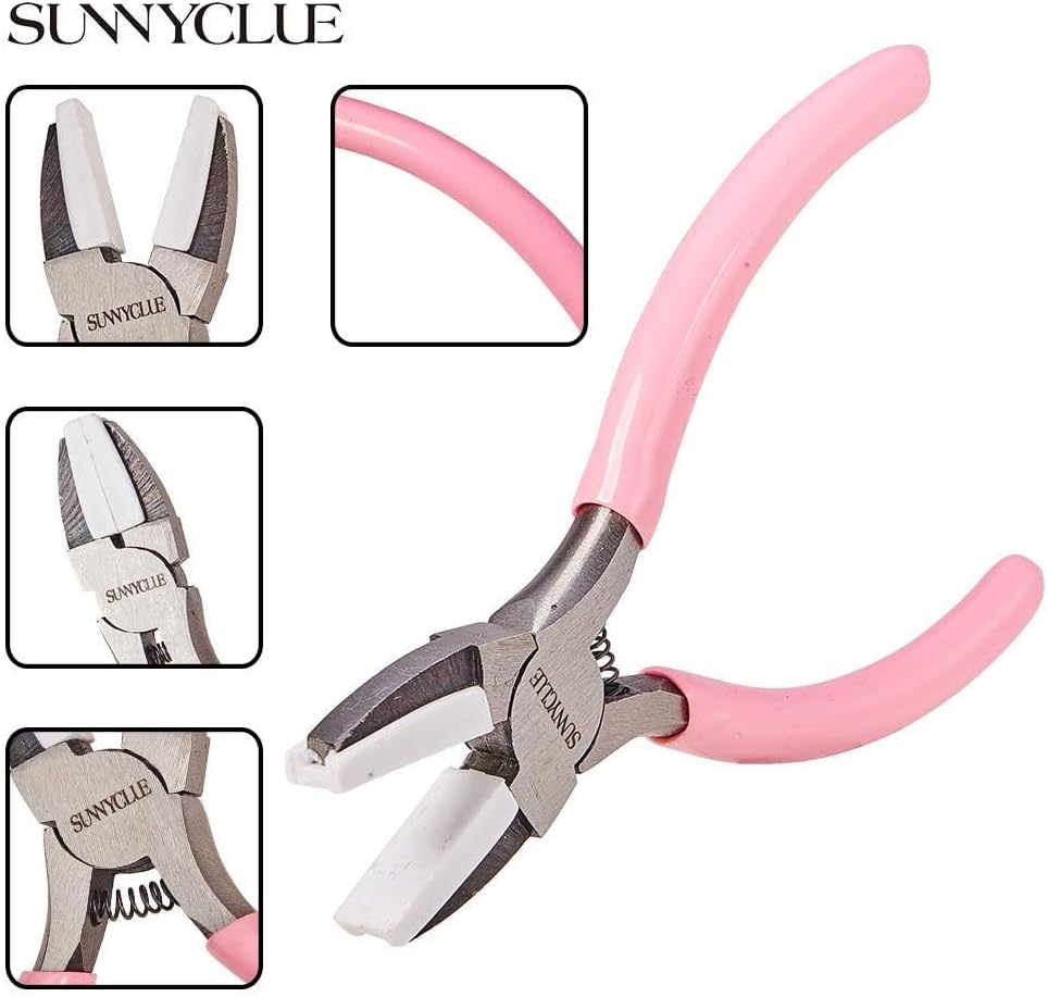 SUNNYCLUE 5.5 Inch Double Nylon Jaw Flat Nose Mini Precision Pliers Wire Forming Bending Tools Small Pliers for DIY Jewelry Making Hobby Projects Women Craft Tool Pink