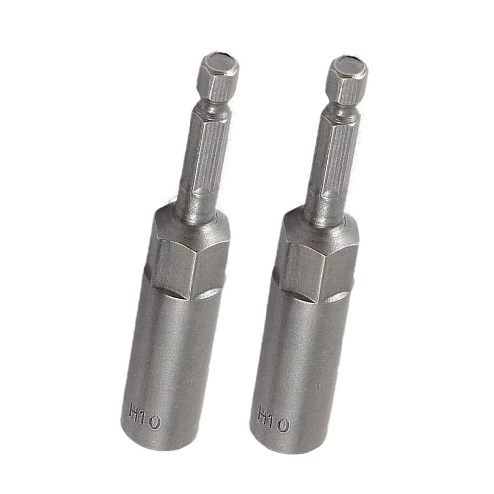 RUIAN 10mm Hex Power Socket 1/4 Inch Hex Shank Nut Driver Bit Set, 80mm Long Chrome Vanadium Steel Drill Bit Socket Adapter for Electrician Tools, 2-Pack
