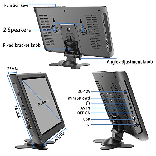 GJY 10.1" Portable Widescreen LCD TV with Detachable Antennas, USB/TF Card Slot, Built in ATSC Digital Tuner and AV Inputs