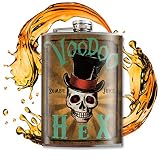 Voodoo Hex 8 Oz Stainless Steel Hip Flask for Liquor - Comes in a Gift Box - Leakproof Design - Easy