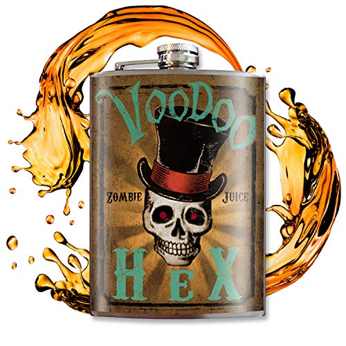 Voodoo Hex 8 Oz Stainless Steel Hip Flask For Liquor - Comes In A Gift Box - Leakproof Design - Easy To Clean - 3.75” X 5.75” - By Trixie & Milo #TOP6