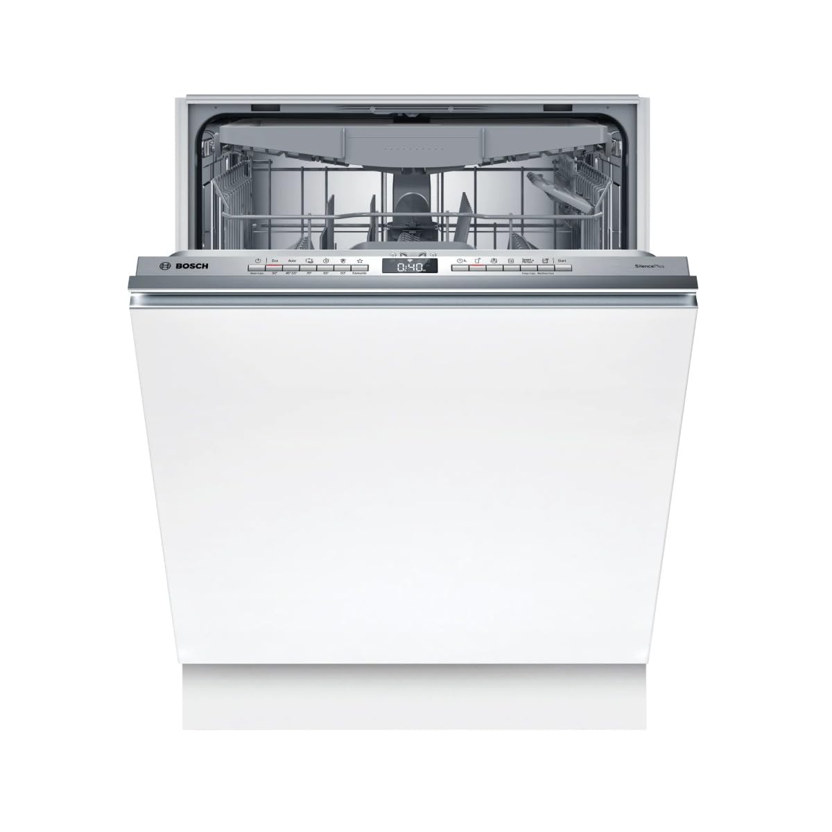 Bosch – Lavastoviglie completamente integrabile, Serie 4, 14 servizi, 3° vassoio posate, SilencePlus, mezza carica, bianco, SMH4EVX08E