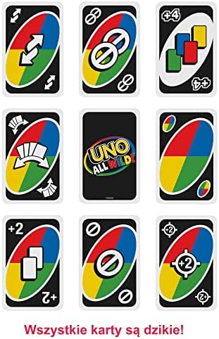 UNO All Wild Dzikie karty, gra karciana z 112 kartami, prezent dla dzieci, rodzin i dorosłych na wieczór gier, od 7 roku życia, HHL33