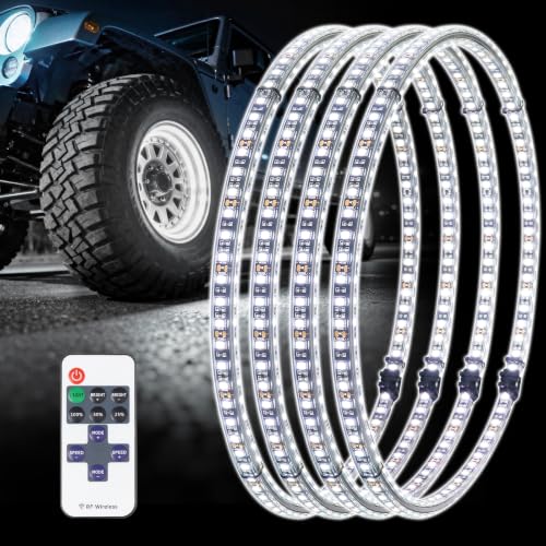 Image of 17'' White Double Row LED Wheel Lights for Cars Trucks Off Road 4PCS | Wireless Remote Control