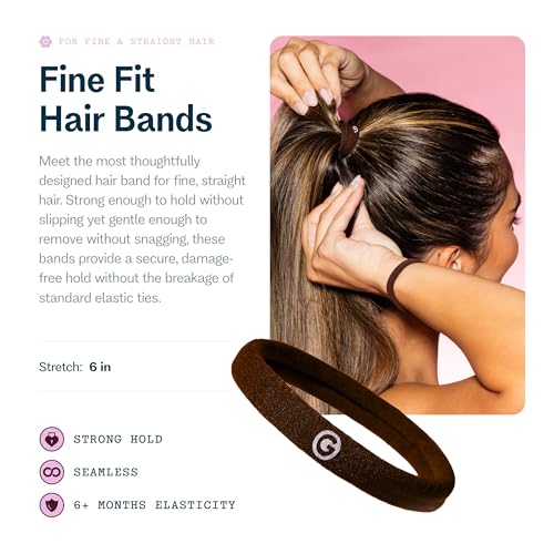 Image of Gimme Beauty Fine Hair Elastic Bands - Slim-Fit Elastic Ties for Fine, Brittle, or Bleached Hair - No-Dent, Gentle-Grip Ponytail Holders for All-Day Comfort - 12 Pack, Dark Brown
