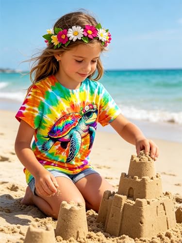Image of SunFoucs Girls Kids Shirts Size 5-12 Tie Dye Casual Tshirt Short Sleeve Crewneck Tee Top | Short Sleeve Rainbow Tee Top