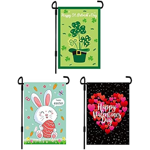 3 Pack Valentine Day Garden Flag St Patricks Day Garden Flag Easter Garden Flags,Double Sided Valentine Flag St Patrick Flag Easter Flags 12x18 Burlap Valentine House Flag for Seasonal Garden Flag Cover