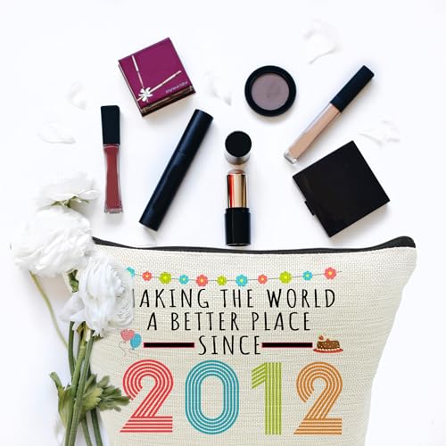 13rd Birthday Gifts for Girls, Funny 13 Year Old Gift Makeup Bag, 2012 13rd Birthday Cosmetic Bags for Her, Teens, Sister, Daughter, Niece, Granddaughter, Making The World a Better Place Since 20124