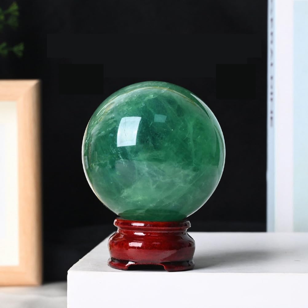 Magic Crystal Ball Green Fluorite Quartz Sphere with Stand Feng Shui Crystals Ornament for Witchcraft Home Decorative,3.14"(8cm)