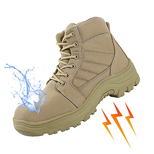 BOIWANMA Tactical Work Boots for Men Breathable Lightweight Wide Hiking Men's Military Boot, Desert Boot Durable Waterproof Combat Gardener Shoes for Mountaineering, Trekking, Camping?Size10.5