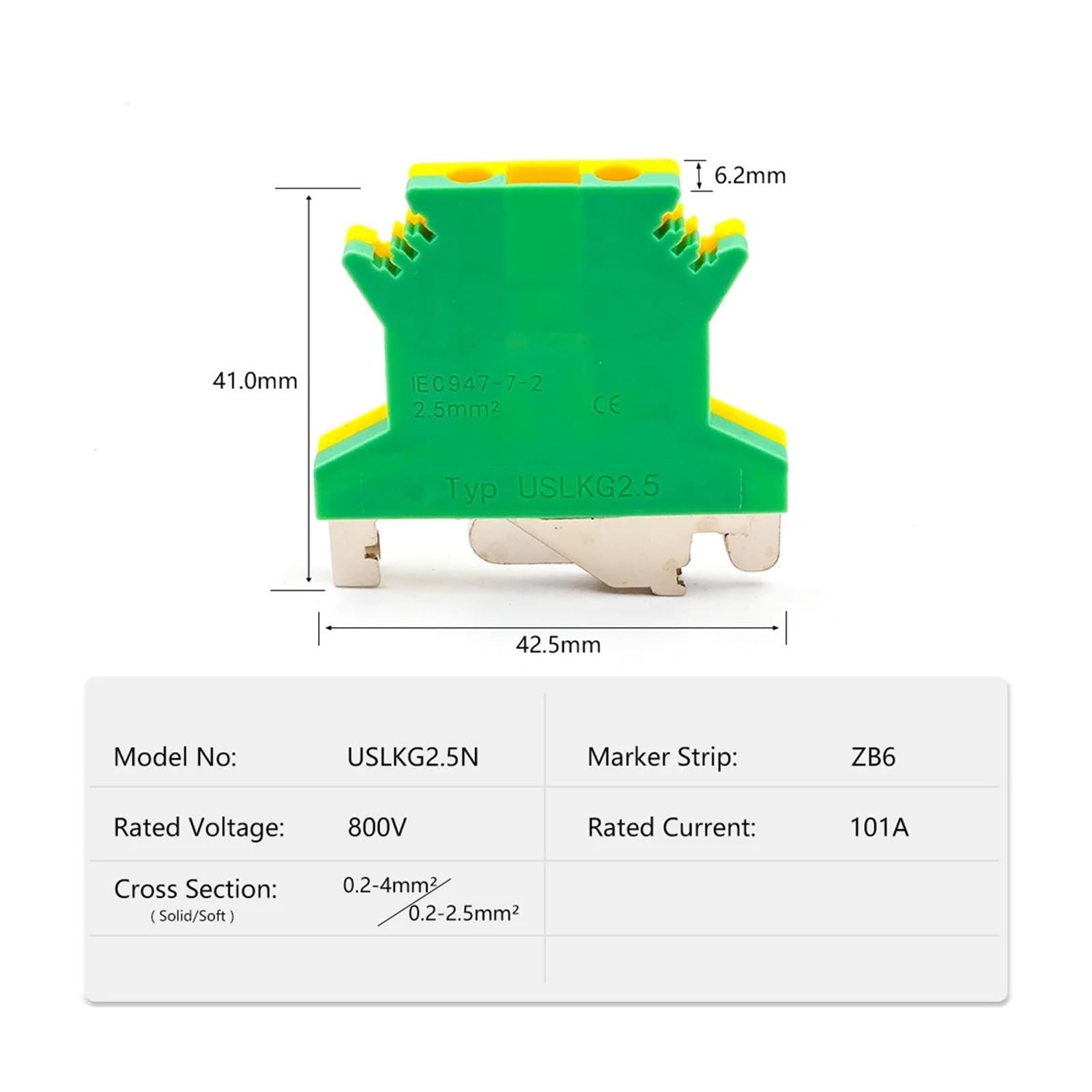10 pezzi USLKG 2.5 Morsettiera for guida DIN con collegamento a vite di terra 500V 24A conduttore elettrico