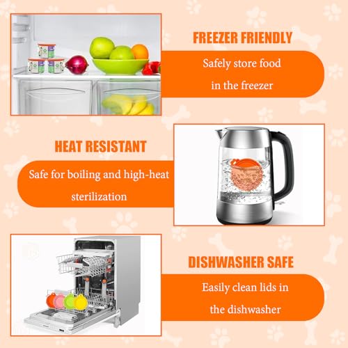 Image of 4PCS Pet Food Can Lids, Silicone Food Can Covers Set with Spoon, Reusable BPA-Free and Dishwasher Safe for Dog and Cat Food Canned, Yellow /Orange