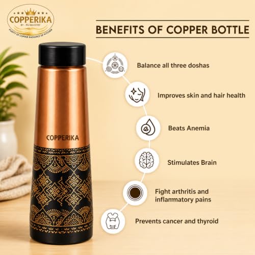 Image of Antique 100% Pure Copper Water Bottle 1 ltr + COPPER 1 TOUNGE CLEANER FREE litre Original Heavy Build | Gift Item | Marriage | Valentine Gift | Return Gift For Home, Office, Kids & Etc