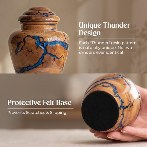 Image of Small Keepsake Urn for Human Ashes Adult - Handcrafted Wooden Mini Urn (20 Cubic Inches) - Blue Decorative Memorial Cremation Urn for Men & Women - Keepsake Urns for Sharing Ashes