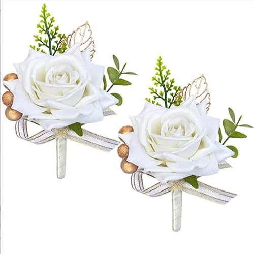 Miniatura 2 de OUKEYI Juego de ramillete de muñeca de flores de rosa, juego de ramilletes artificiales hecho a mano, pulsera de pulsera de mano de novia y