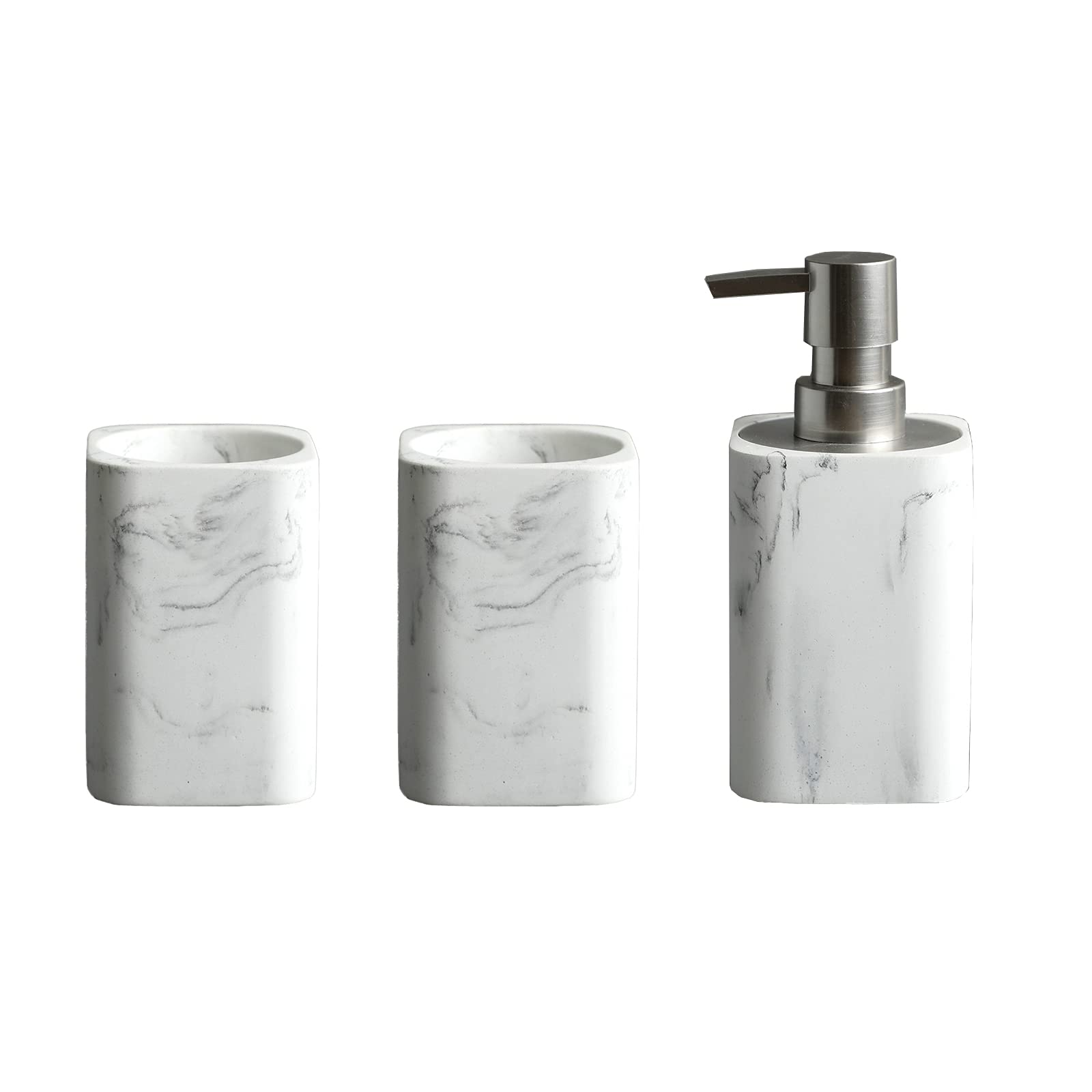 Juego de Accesorios de baño de mármol, Juego de 4 Piezas Que Incluye dispensador de jabón, Taza para Cepillo de Dientes, Tarro de algodón, Bandeja, decoración del hogar (3 Piezas)