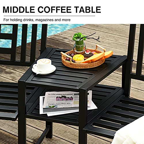 Black 2 Seat Garden Deck Chair Bench W/Table, Steel Frame & Elegant Appearance, Adirondack Chair #TOP3