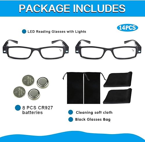Miniatura 2 de Lectores LED brillantes con luces, lupa iluminada, lector nocturno, lentes compactos de marco completo, visión clara, unisex, visión clara, lentes