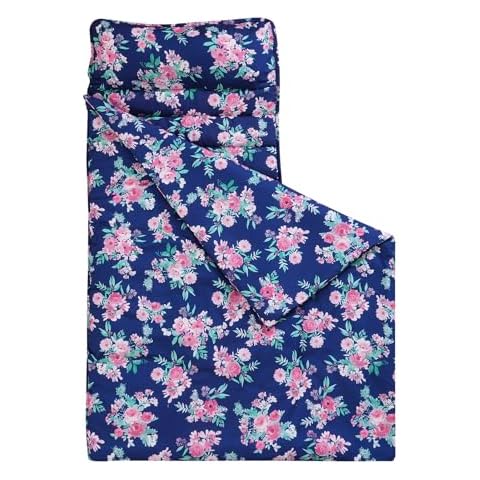 david's kids Toddler Nap Mat Set with Removable Pillow, Ultra Soft Slumber Bags for Boys Girls，Perfect for Preschool, Daycare, Kids Sleeping Bags with Rollup Design, 50"x20", Navy Floral Cover