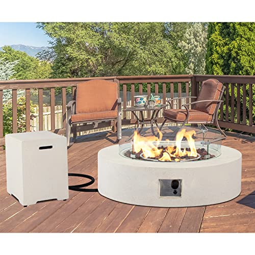 HOMPUS-Propane-42-inch-Round-White-Sandstone-Concrete-Fire-Table-with-Tank-Cover-Wind-Guard-Lava-Rocks-and-Rain-Cover-50000-BTU-Patio-Fire-Pit-Table-Set-for-Outdoor