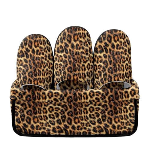 Twousenru Brown Cheetah Print Guest House Slippers Various Sizes Women House Shoes Set with Organizer 3 Pairs Fuzzy Slippers