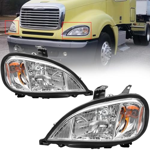Sunhua Headlights Assembly Fit For 2004-2017 Freightliner Columbia Chrome Housing And Amber Reflector Headlamps (Chrome)