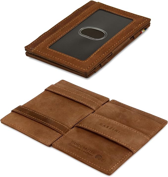 GARZINI Magic Wallet with ID Holder, Minimalist Wallet with RFID card holder, Leather Wallet for 8 cards, Java Brown