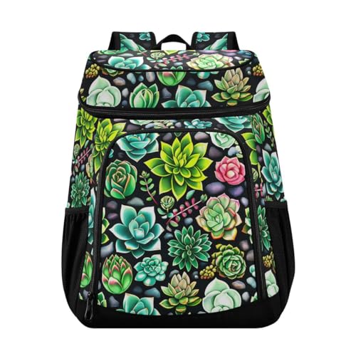 Succulents Green Cooler Backpack Leakproof Insulated Lunch Cooler Bag 30 Cans Camping Backpacks for Beach Road Trip Picnic