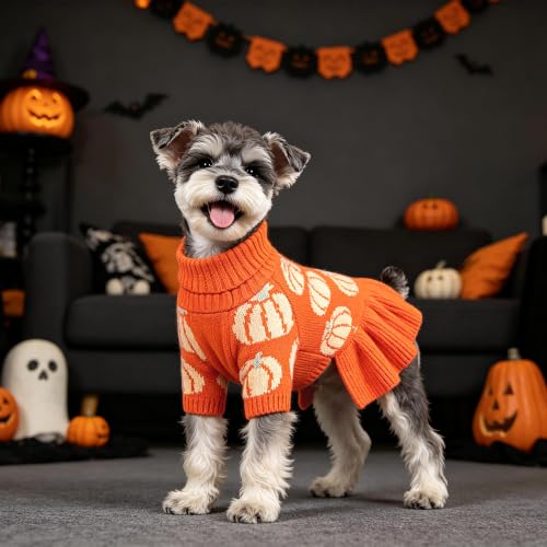 Image of YUDODO Bowknot Dog Sweater Dress for Small Dogs Girl, Stretchy Pet Clothes