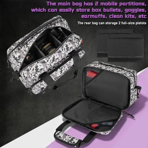 Image of Pistol Case, Gun Range Bags For 2 Pistols 6 Magazines Carrying Shooting Bag with Lockable Zipper for Shooting Range Outdoor Hunting