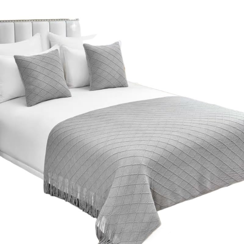 GBYUHAIJUN Bufanda De Cama,Camino de Cama Bandera de Cama, Toalla for el Final la, Funda Hotel Lujo for hogar, Color sólido for(Grey A,130 * 220cm)